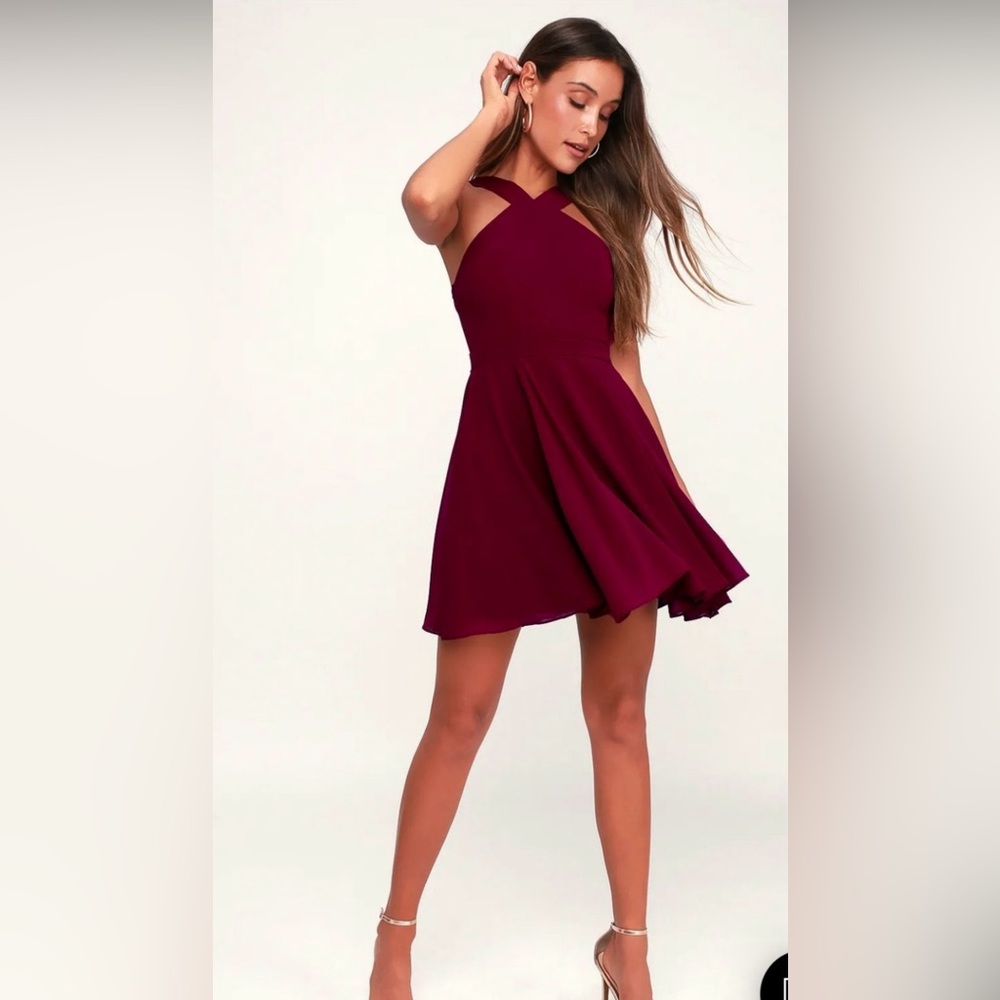 Gorgeous Lulus Forevermore Burgundy Skater Dress. Size small